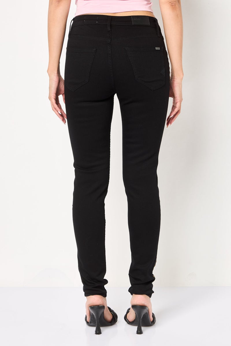 Reiko Women Skinny Fit Solid Stretchable Jeans, Black - Image 4