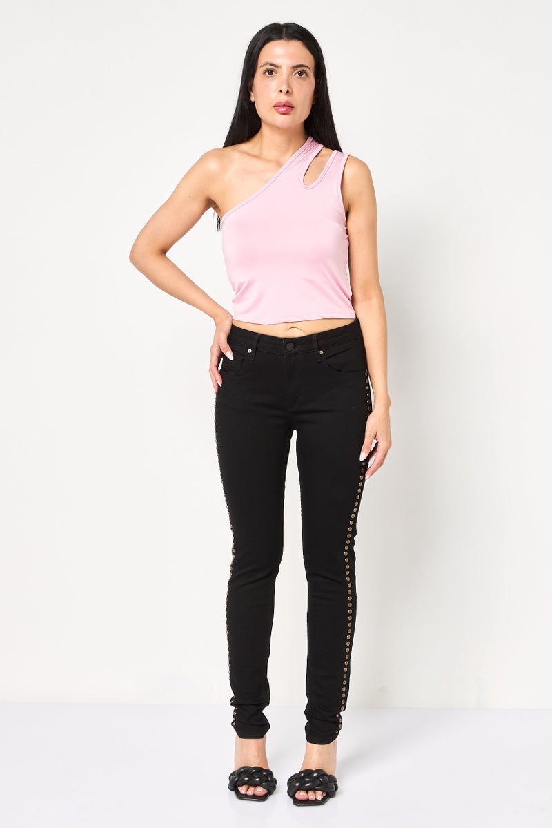Reiko Women Skinny Fit Solid Stretchable Jeans, Black - Image 2