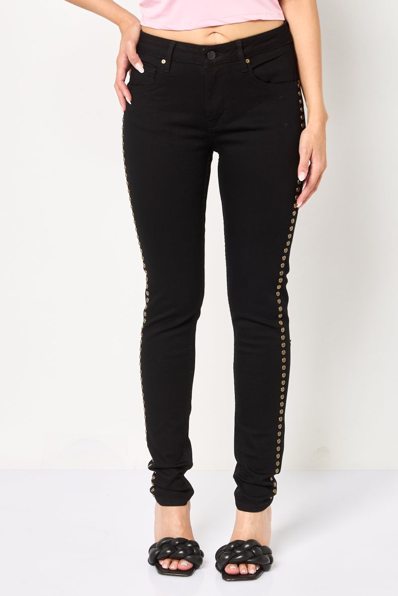 Reiko Women Skinny Fit Solid Stretchable Jeans, Black - Image 1