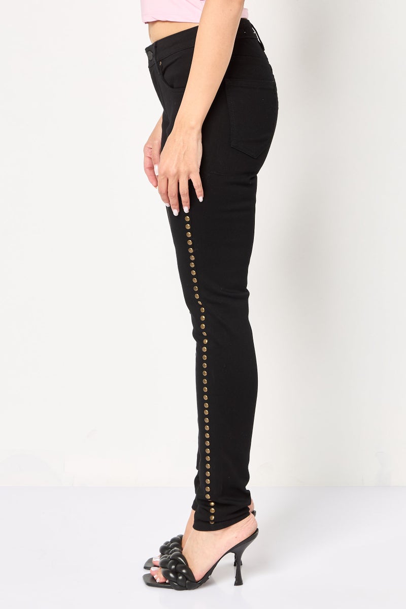 Reiko Women Skinny Fit Solid Stretchable Jeans, Black - Image 3