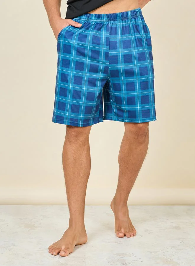 ستايلي New York City Print Crew Neck T-shirt and Checkered Short Set