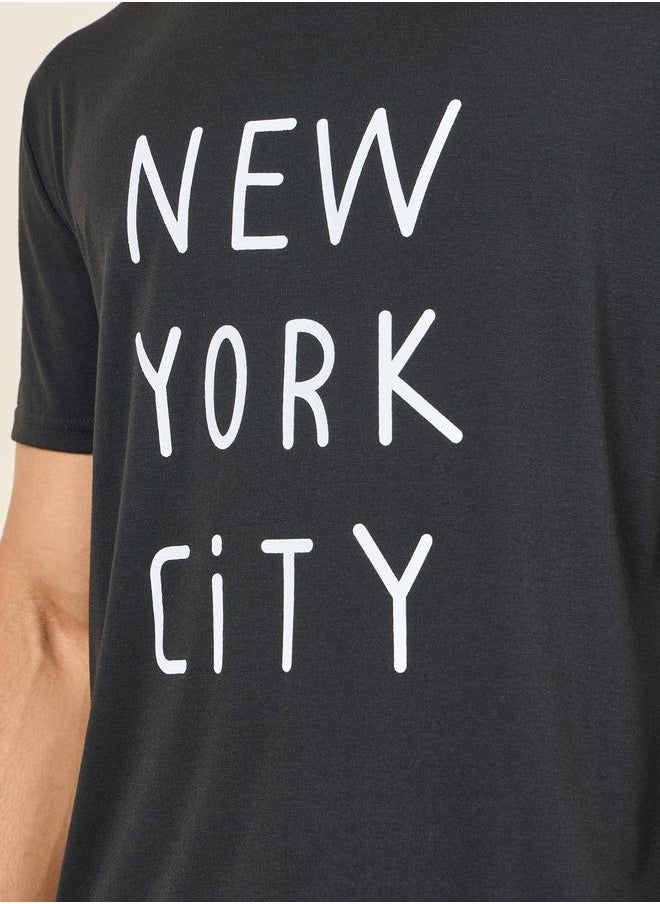 Styli - New York City Print Crew Neck T-shirt and Checkered Short Set - Image 1