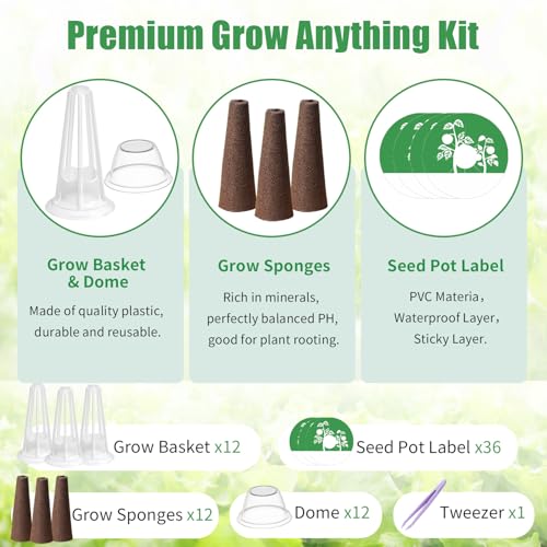 DRYADES Seed Pod Kit Compatible with Aero Garden Ahope Garden Dryades Z243 - Grow Anything Kit for Indoor Garden Hydroponics Growing System with 12 Grow Sponges, 36 Pod Labels, 12 Plant Baskets Domes - Image 3