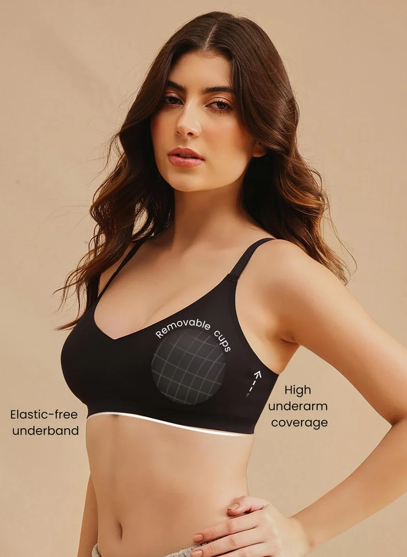كلوفيا Clovia Padded Non-Wired Full Coverage Seamless Bonded Multiway T-shirt Bra in Black