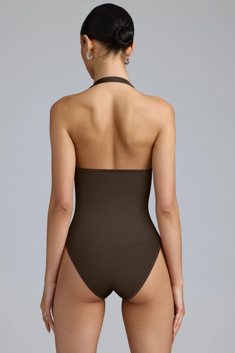 OQQ Women Halter Neck Bodysuits 2 Pack Sleeveless Shapewear One Piece Leotard Shirt Going Out Tops Black Darkbrown - Image 4