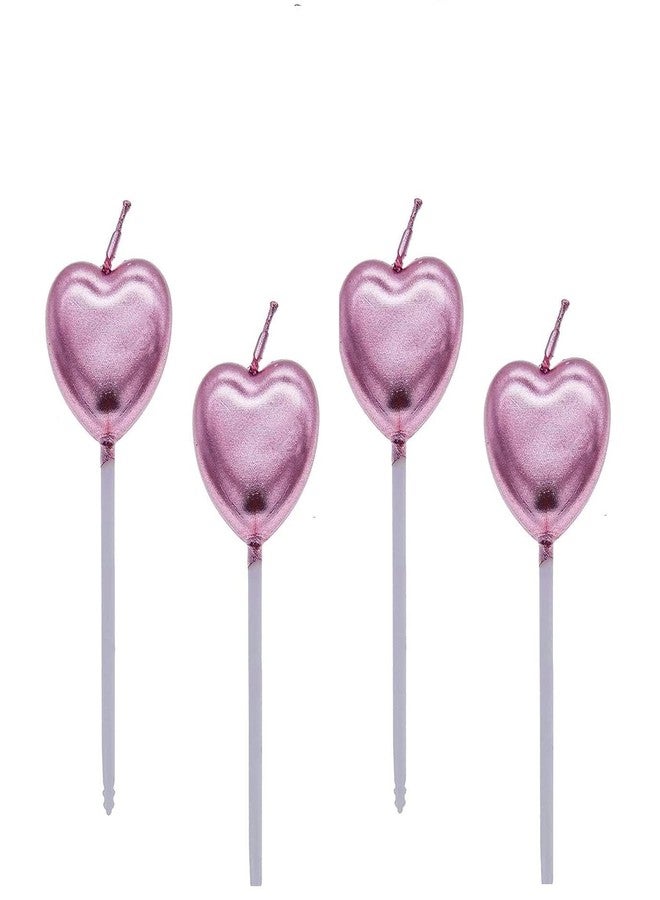 LUDALY 4 Pcs Birthday/Anniversary/wedding Candle Love Heart Sticks Design Cake Topper (Rose Gold) - Image 1