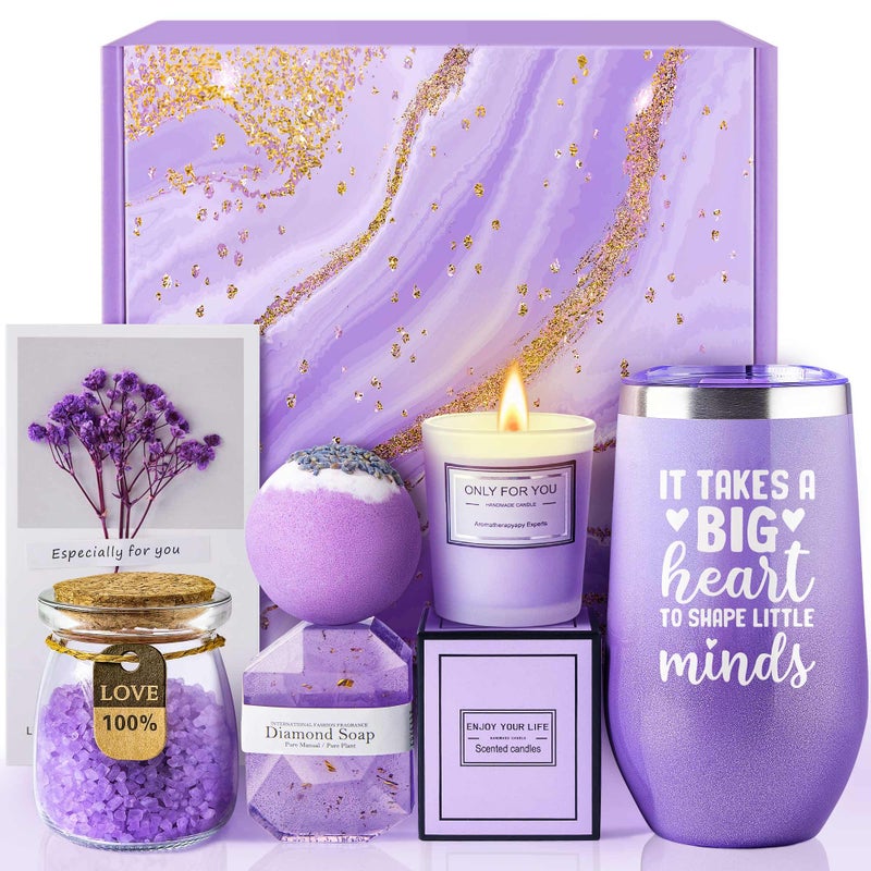 LE CADEAU Valentines Day Gifts for Teacher, Teacher Appreciation Gifts, Easter Mothers Day Christmas Thanksgiving Gift for Teachers, Back to School Gift - Unique Lavender Spa Basket Set for Women - Image 1