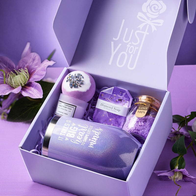 LE CADEAU Valentines Day Gifts for Teacher, Teacher Appreciation Gifts, Easter Mothers Day Christmas Thanksgiving Gift for Teachers, Back to School Gift - Unique Lavender Spa Basket Set for Women - Image 2