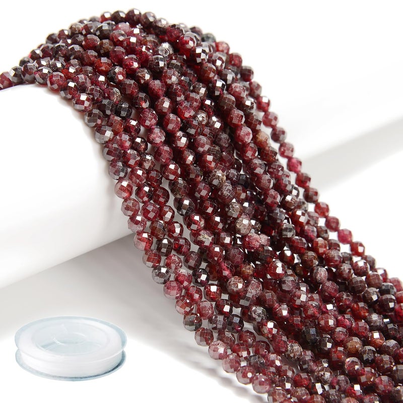 AD Beads Natural Gemstone DiamondCut MicroFaceted Round Tiny 4mm Small Round for DIY Necklace Jewelry Making Beads Red Garnet - Image 3