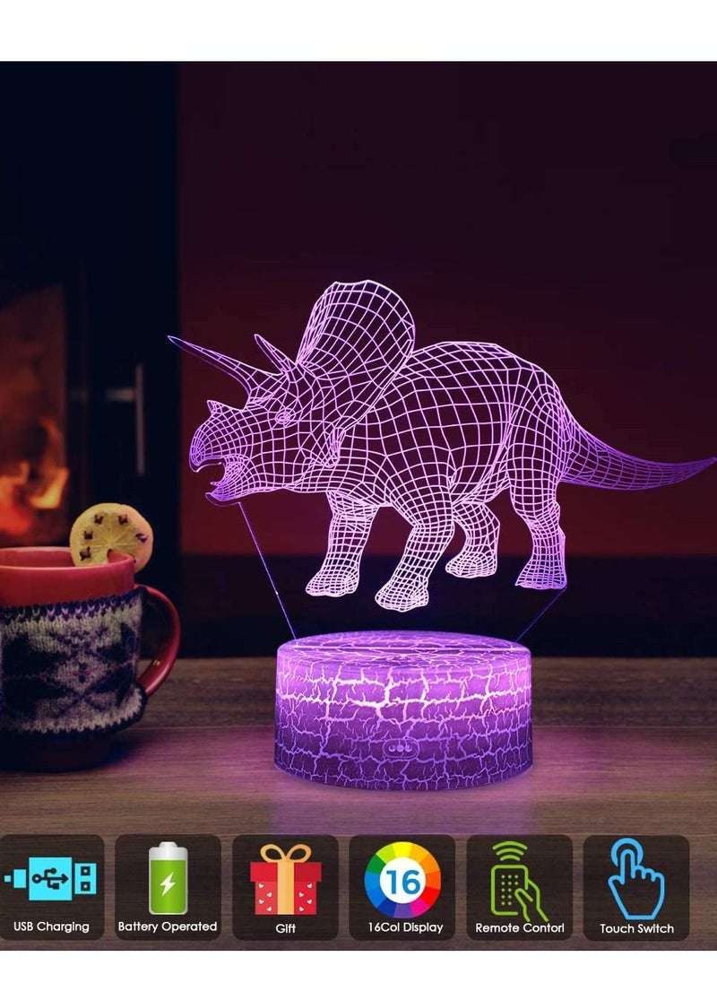 althiqahkey - 3D Dinosaur Night Light - 3D Led Illusion Lamp Three Pattern and 16 Colors Change Decor Lamp with Remote Control for Kids, Dinosaur Gifts for Children,3Pack - Image 1