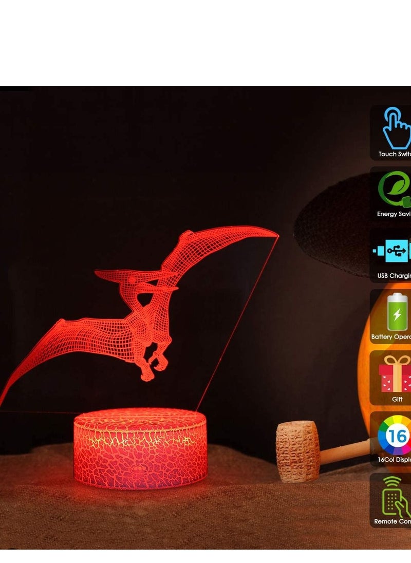 althiqahkey - 3D Dinosaur Night Light - 3D Led Illusion Lamp Three Pattern and 16 Colors Change Decor Lamp with Remote Control for Kids, Dinosaur Gifts for Children,3Pack - Image 1