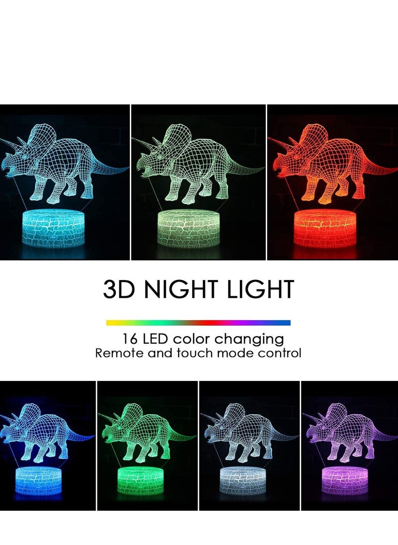 althiqahkey - 3D Dinosaur Night Light - 3D Led Illusion Lamp Three Pattern and 16 Colors Change Decor Lamp with Remote Control for Kids, Dinosaur Gifts for Children,3Pack - Image 1