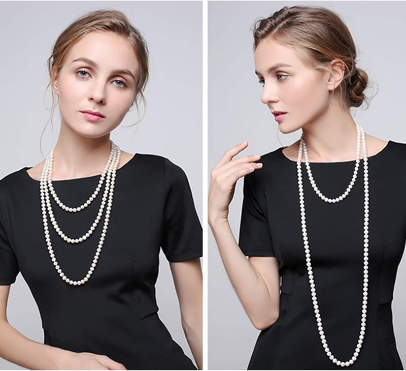 Aisansty Long Pearl Necklaces for Women Cream White Faux Pearl Strand Layered Necklace Costume Jewelry - Image 2
