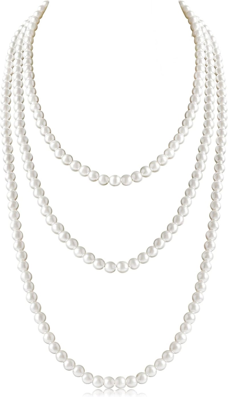 Aisansty Long Pearl Necklaces for Women Cream White Faux Pearl Strand Layered Necklace Costume Jewelry - Image 1