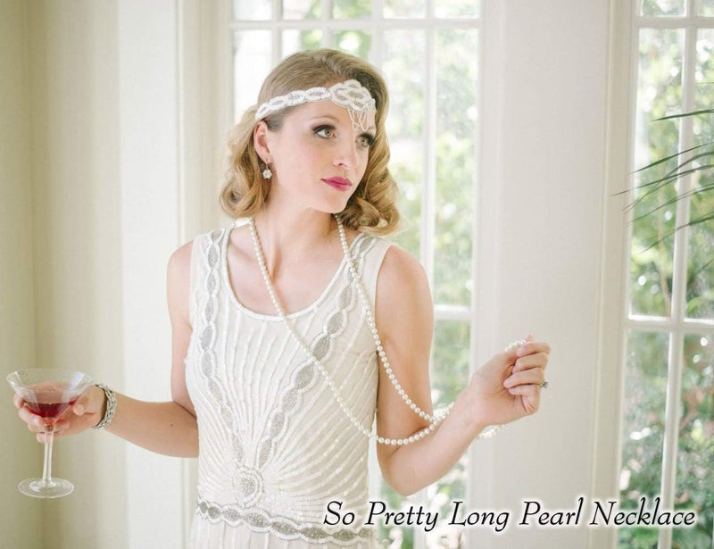 Aisansty Long Pearl Necklaces for Women Cream White Faux Pearl Strand Layered Necklace Costume Jewelry - Image 3