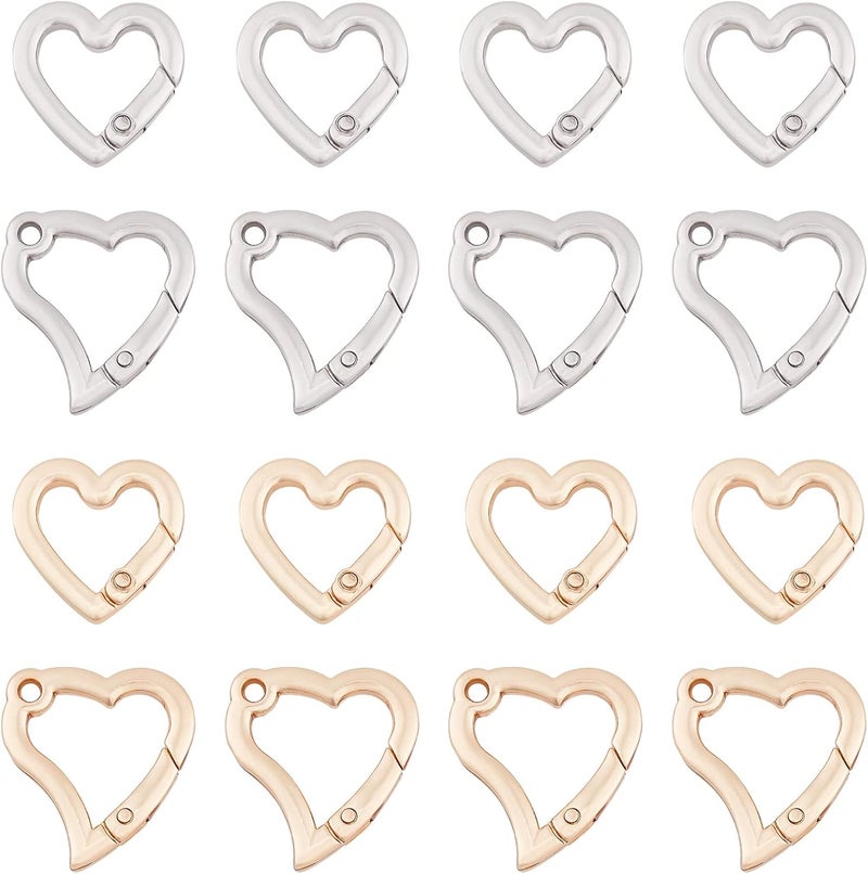 كلاراكو مجموعة من 16 مشبك حلقي على شكل بوابة زنبركية من كلاركو، لونين، مشبك كبس على شكل قلب، مشبك كبس من سبائك معدني، مشبك سلسلة مفاتيح، إكسسوارات يدوية الصنع لحقيبة اليد والمحفظة وحزام الكتف (0.4/0.8 بوصة) - Image 1