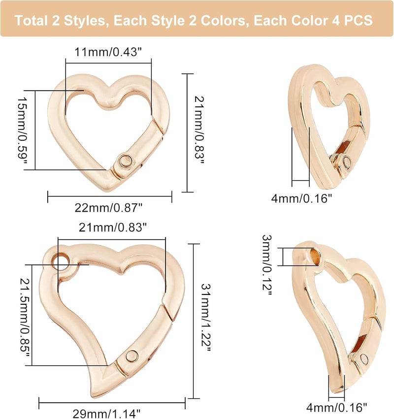 كلاراكو مجموعة من 16 مشبك حلقي على شكل بوابة زنبركية من كلاركو، لونين، مشبك كبس على شكل قلب، مشبك كبس من سبائك معدني، مشبك سلسلة مفاتيح، إكسسوارات يدوية الصنع لحقيبة اليد والمحفظة وحزام الكتف (0.4/0.8 بوصة) - Image 4