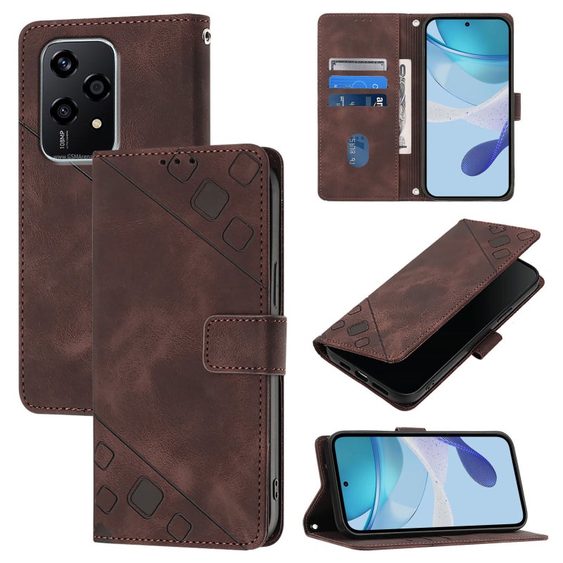 BURAQ Case Cover For Honor 200 Lite Global Skin-feel Embossed Leather Phone Case(Brown) - Image 1