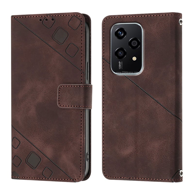 BURAQ Case Cover For Honor 200 Lite Global Skin-feel Embossed Leather Phone Case(Brown) - Image 2