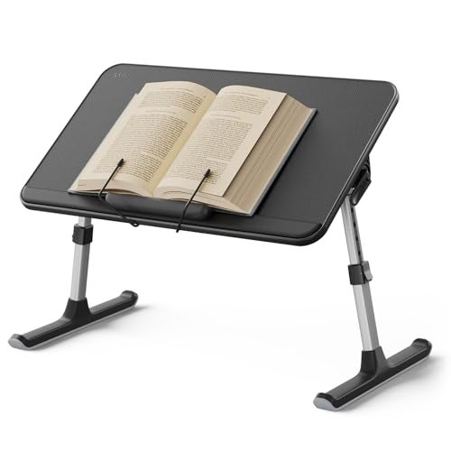 SAIJI Book Stand for Reading Hands Free with Page Paper Clips in Bed,Laptop Desk Table, Portable Lightweight Lap Desk Tray for Writing Eating Breakfast on Couch Sofa Floor (20.5"x11.8",Black) - Image 1