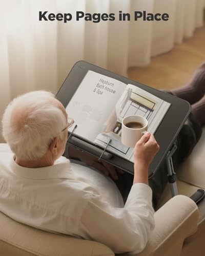 SAIJI Book Stand for Reading Hands Free with Page Paper Clips in Bed,Laptop Desk Table, Portable Lightweight Lap Desk Tray for Writing Eating Breakfast on Couch Sofa Floor (20.5"x11.8",Black) - Image 2