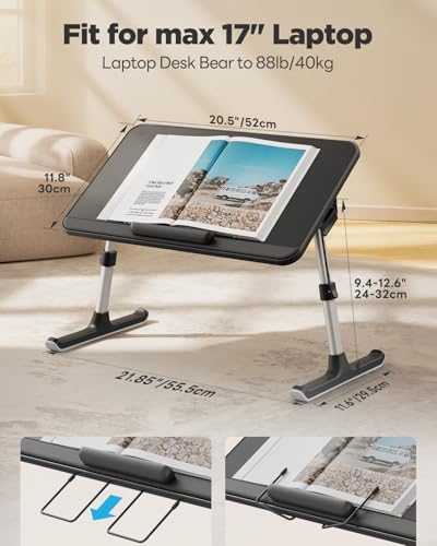 SAIJI Book Stand for Reading Hands Free with Page Paper Clips in Bed,Laptop Desk Table, Portable Lightweight Lap Desk Tray for Writing Eating Breakfast on Couch Sofa Floor (20.5"x11.8",Black) - Image 3