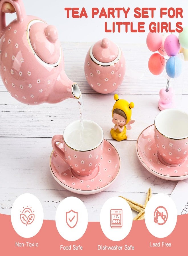 CHENP.HMC Tea Party Set for Little Girls, 13 Piece Sets Kids Tin Tea Party with Cups, Saucers, Plates & Serving Trays, Girls Birthday Gift (Pastel Polka Dots) - Image 2