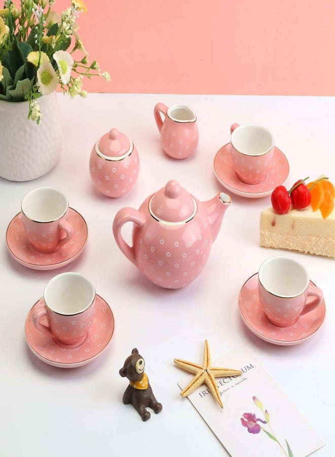 CHENP.HMC Tea Party Set for Little Girls, 13 Piece Sets Kids Tin Tea Party with Cups, Saucers, Plates & Serving Trays, Girls Birthday Gift (Pastel Polka Dots) - Image 5