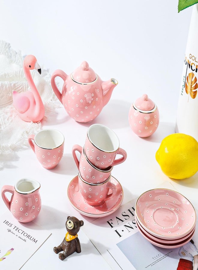 CHENP.HMC Tea Party Set for Little Girls, 13 Piece Sets Kids Tin Tea Party with Cups, Saucers, Plates & Serving Trays, Girls Birthday Gift (Pastel Polka Dots) - Image 3
