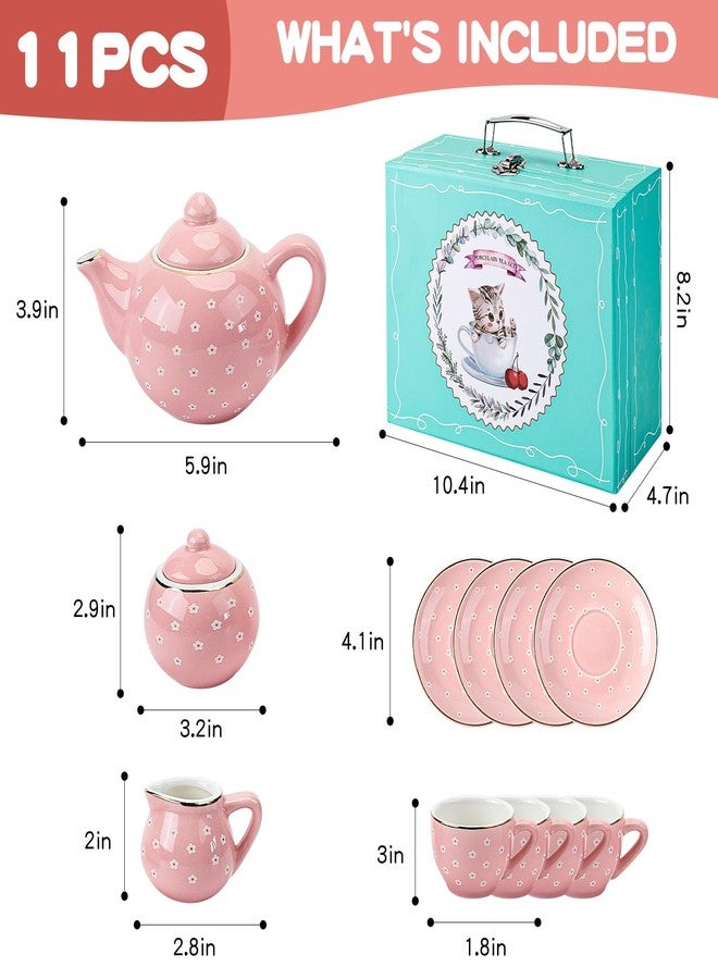 CHENP.HMC Tea Party Set for Little Girls, 13 Piece Sets Kids Tin Tea Party with Cups, Saucers, Plates & Serving Trays, Girls Birthday Gift (Pastel Polka Dots) - Image 4