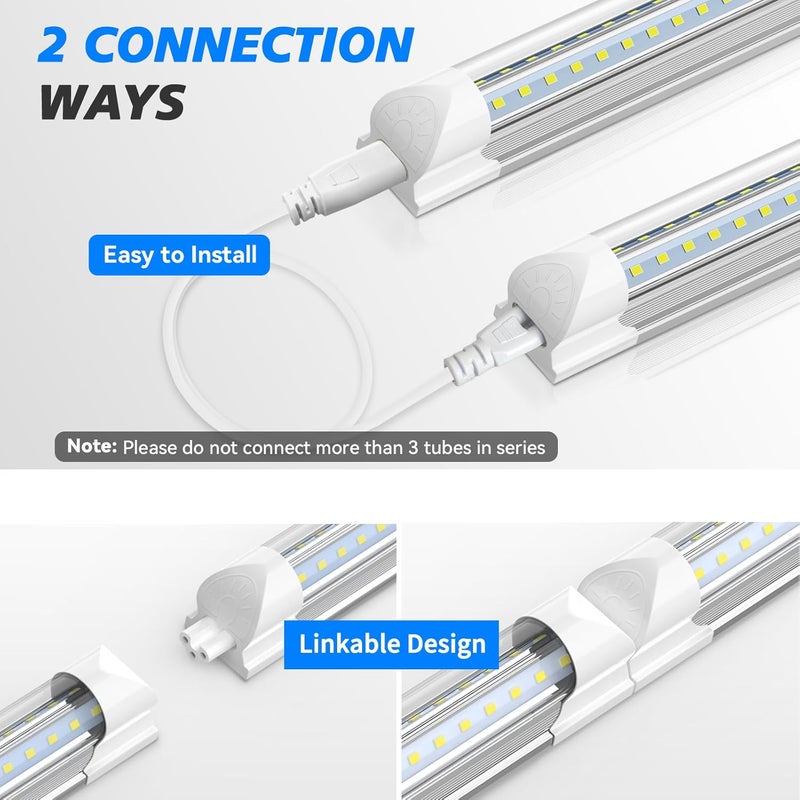 SHOPLED 8FT 100W 15000LM 6000K Cool White High Output Linkable T8 Tube Fixtures, V-Shaped, 8 Foot Lights for Garage, Warehouse, 4 Pack - Image 4