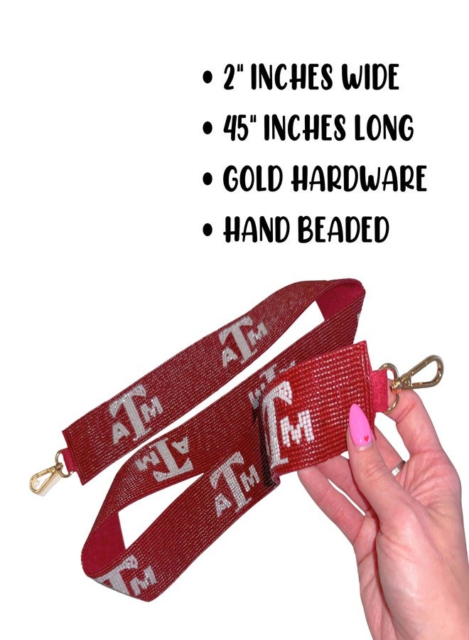 Lashicorn Texas Beaded Purse Strap Maroon & White College Game day Clear Handbag Replacement Strap Stadium Football University 45" x 2” Gig Gold Hardware Clips - Image 2