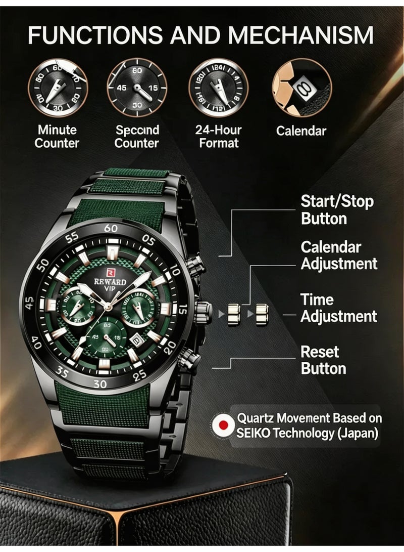REWARD Men's Watch, Top Brand Stainless Steel Band Waterproof Quartz Analog Wrist Watch - 81011 - Image 4