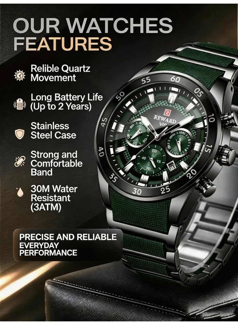 REWARD Men's Watch, Top Brand Stainless Steel Band Waterproof Quartz Analog Wrist Watch - 81011 - Image 3