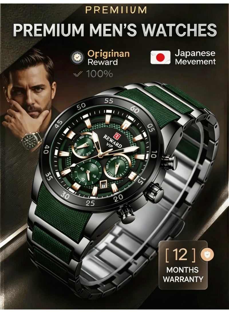 REWARD Men's Watch, Top Brand Stainless Steel Band Waterproof Quartz Analog Wrist Watch - 81011 - Image 1