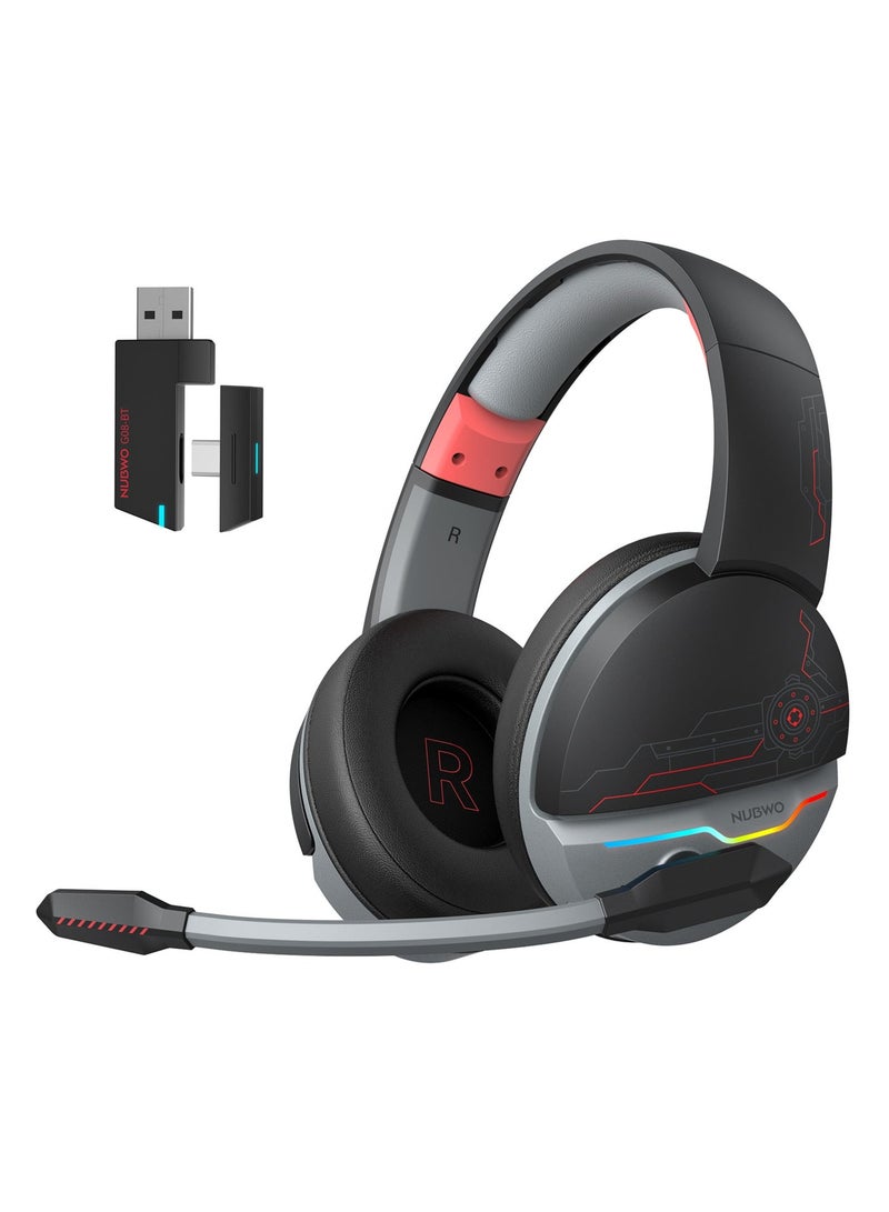 نوبو NUBWO G08 سماعة ألعاب لاسلكية مزدوجة مع ميكروفون لأجهزة PS5، PS4، الكمبيوتر الشخصي، الهاتف المحمول، الكمبيوتر اللوحي، 2.4 جيجا هرتز لاسلكي + بلوتوث TF RGB Light - Image 1