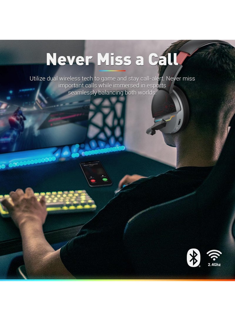 نوبو NUBWO G08 سماعة ألعاب لاسلكية مزدوجة مع ميكروفون لأجهزة PS5، PS4، الكمبيوتر الشخصي، الهاتف المحمول، الكمبيوتر اللوحي، 2.4 جيجا هرتز لاسلكي + بلوتوث TF RGB Light - Image 2