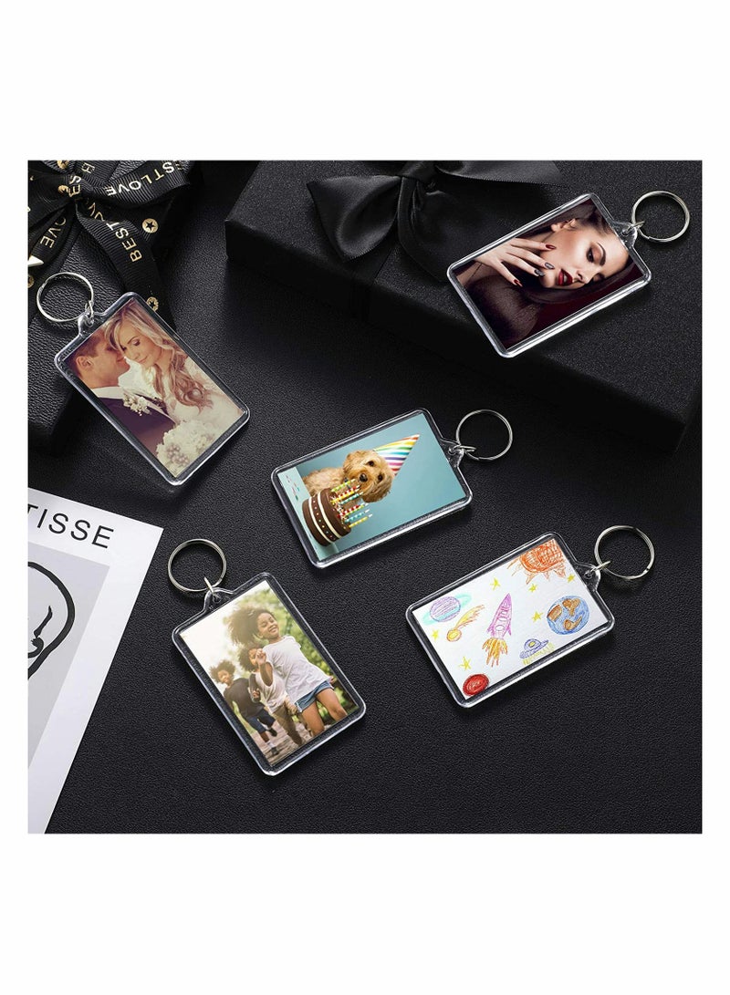 50 Pcs Acrylic Photo Frame Keychain Set - Clear Customizable Keychains for DIY Projects, Perfect for Memories and Gifts