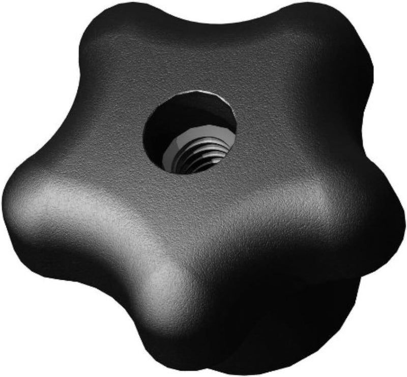 AN4C-5S3A-21 1.75" Star Knob thru hole 1/4-20 steel zinc insert black pp (Pack of 10)