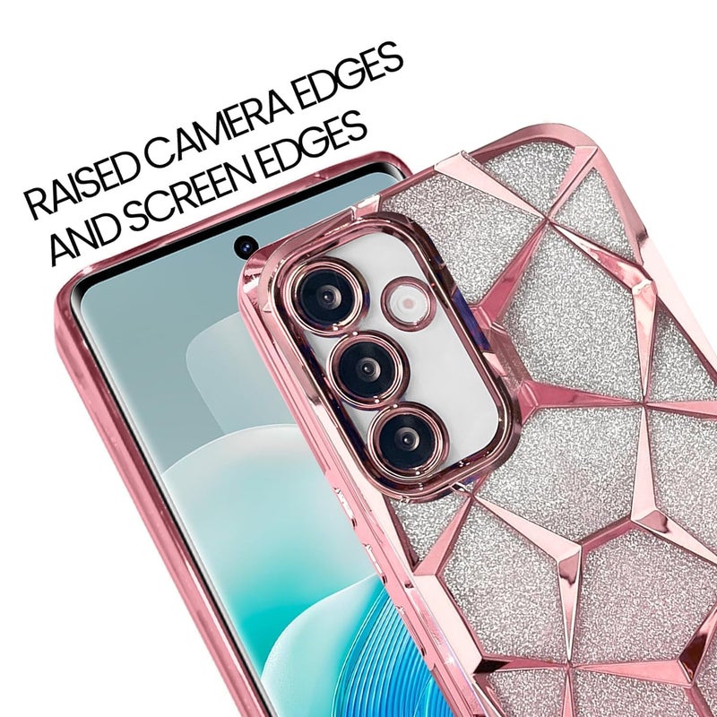 VONZEE Gradient Glitter Case for Samsung A55, Luxury Electroplated 3D Cube, Diamond Bling Shiny Soft TPU Clear Shockproof Case Women Girls Protective Phone Cover (Rose Gold) - Image 4