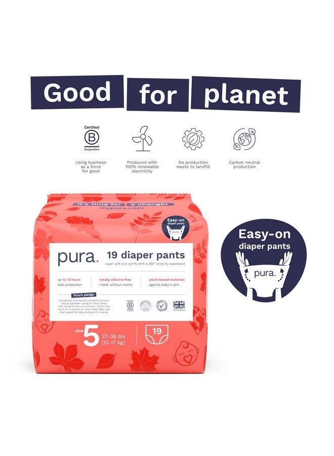 Pura سراويل حفاضات بورا المضادة للحساسية الحجم 5 (27-38 رطل) للاستخدام الليلي، حماية من التسرب تصل إلى 12 ساعة، مناسبة للبشرة الحساسة، خالية تمامًا من الكلور، قطن عضوي ناعم، 3 عبوات من 19 (57 سراويل سحب)  - Image 4