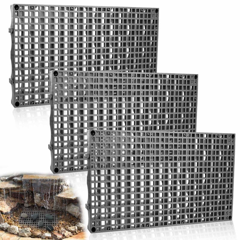 BTXKQTH 3 Pack Heavy Duty Fountain Basin Grate, 24"x 12" Pondless Waterfall Kit, Water Grid for Raised Beds, Rectangular Hide Reservoir Grates for Indoor & Outdoor Ponds, Waterfall Fountains, Water Gardens - Image 1