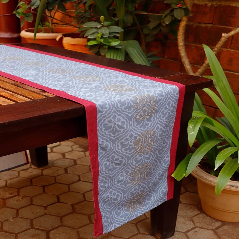 Zeba Zeba World Block Print with Enhanced D cor Elephant Motif 6 Seater Table Runner Cloth, Table Runner for Living Room, Dining Table Runner - (Size : 12" X 84" ; 30 cms X 213 cms) - Image 1