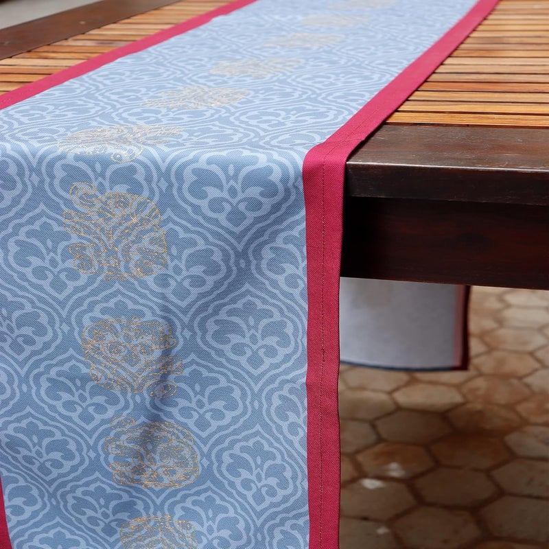 Zeba Zeba World Block Print with Enhanced D cor Elephant Motif 6 Seater Table Runner Cloth, Table Runner for Living Room, Dining Table Runner - (Size : 12" X 84" ; 30 cms X 213 cms) - Image 2
