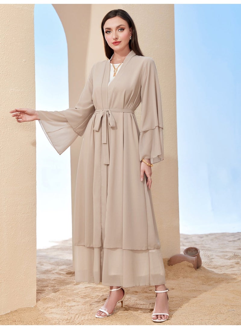 MSL4 Modest Abaya Double-Layer Chiffon Belted Open Front Ramadan - Image 1