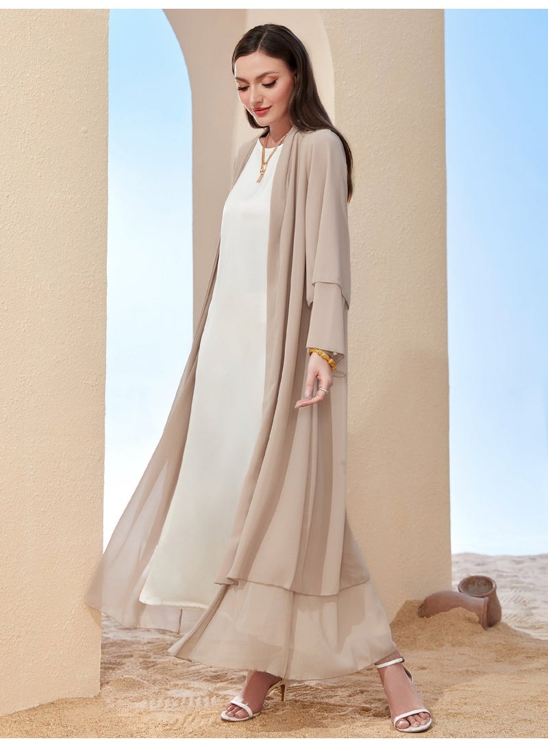 MSL4 Modest Abaya Double-Layer Chiffon Belted Open Front Ramadan - Image 5