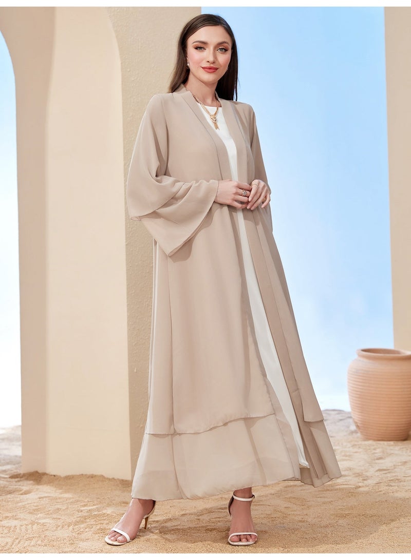 MSL4 Modest Abaya Double-Layer Chiffon Belted Open Front Ramadan - Image 4