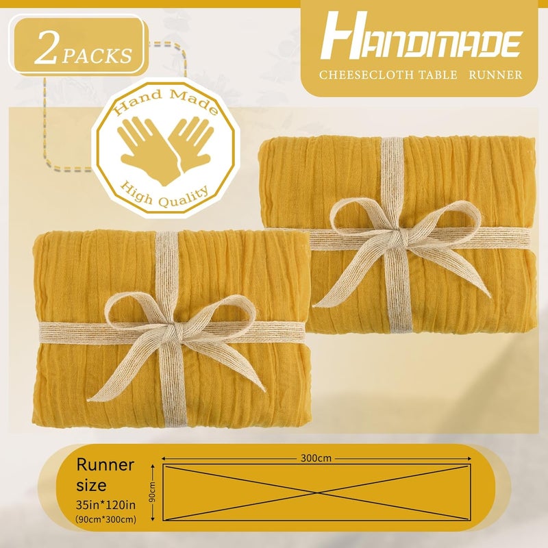YMHPRIDE 2 Packs Cheesecloth Table Runner Mustard Yellow, 90x300cm Yellow Rustic Gauze Fabric Boho Table Runner, Cheesecloth Wedding Table Decor for Wedding Party Bridal Shower Table Decorations - Image 3