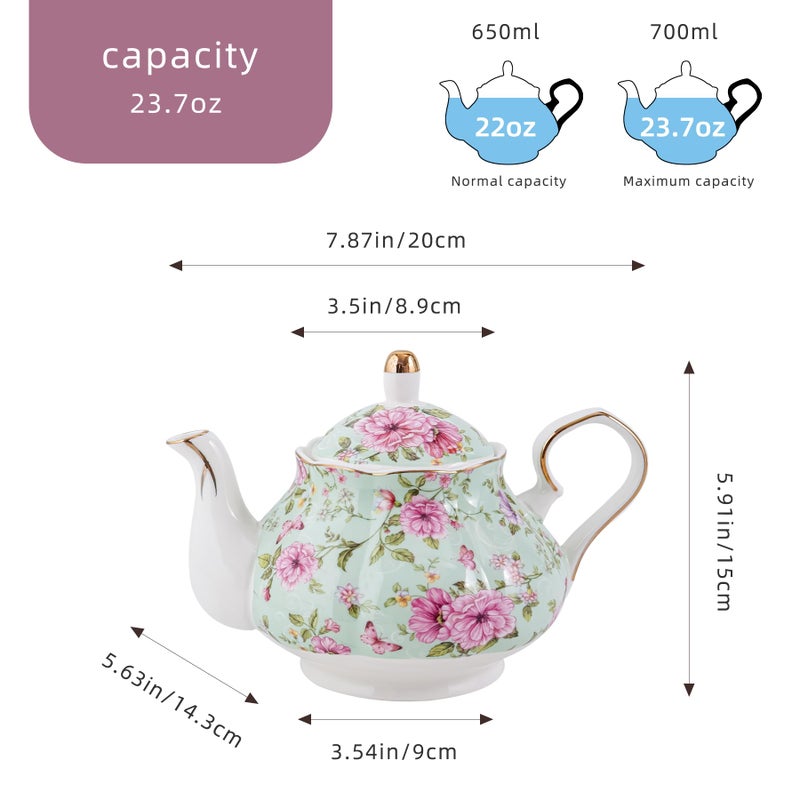 Agyiuns Flower Ceramic Teapot,22oz Porcelain Tea pot for Tea Coffee Milk for Office Home Men Women as Gift (Green) - Image 2
