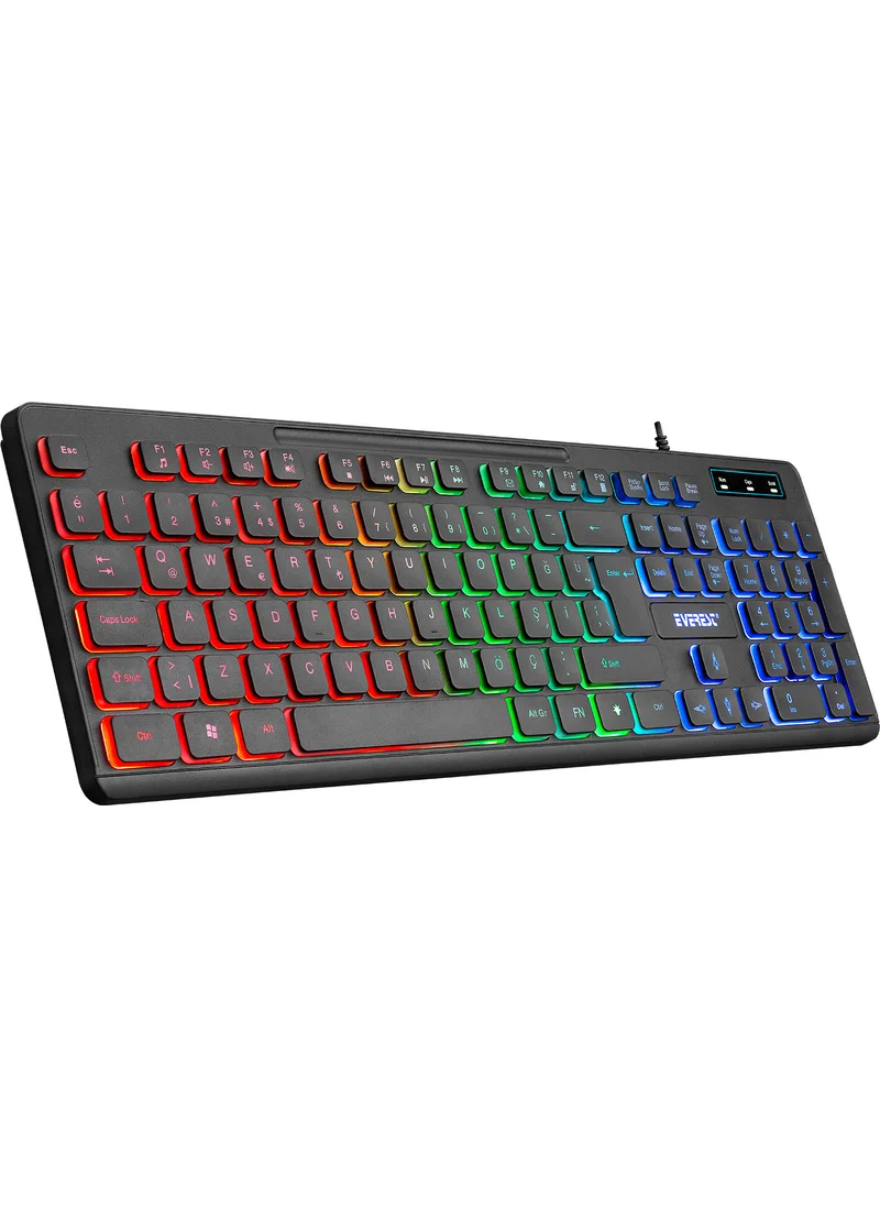 إيفرست KB-120 Sleek Black USB Illuminated Q Gaming Gaming Keyboard + Keyboard Pad + Mouse Pad Set